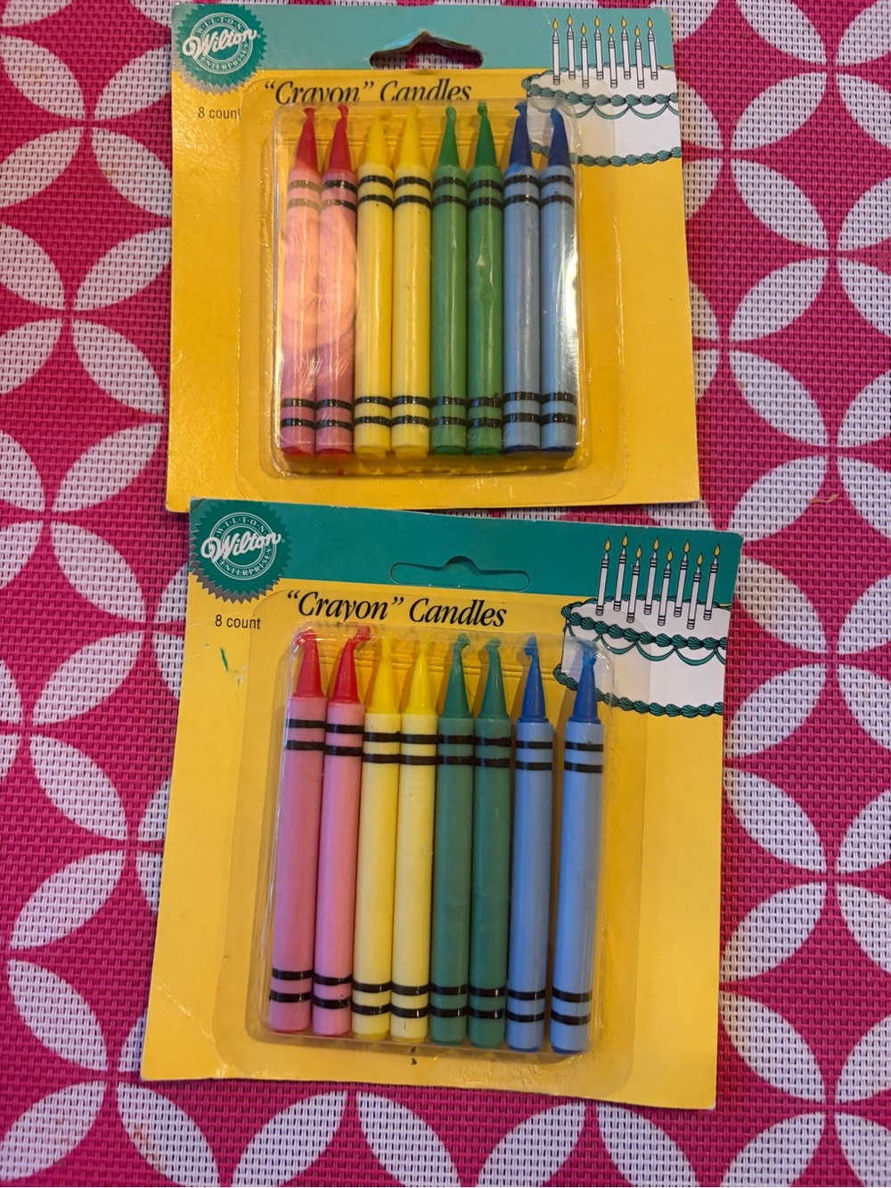 2 NEW packages of Wilton crayon candles -8 in a pack! Vintage 1991. Collectible
